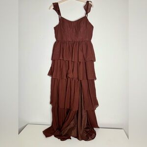 Elegant Brown Tiered Women's Dress